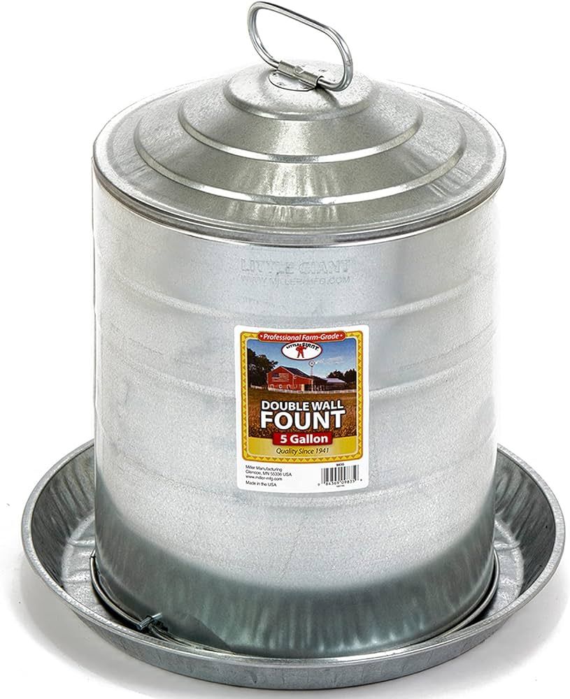 Miller Manufacturing Little Giant 5 Gallon Double Wall Galvanized Steel Poultry Fount Fountain Au... | Amazon (US)