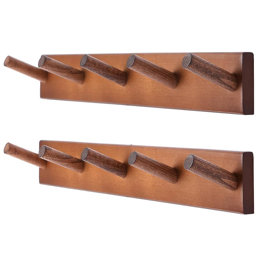 evory 2 Pack Coat Rack Wall Mount, 17 Inch Coat Hooks for Hanging, Wooden Wall Hooks Rack Coat Ha... | Amazon (US)