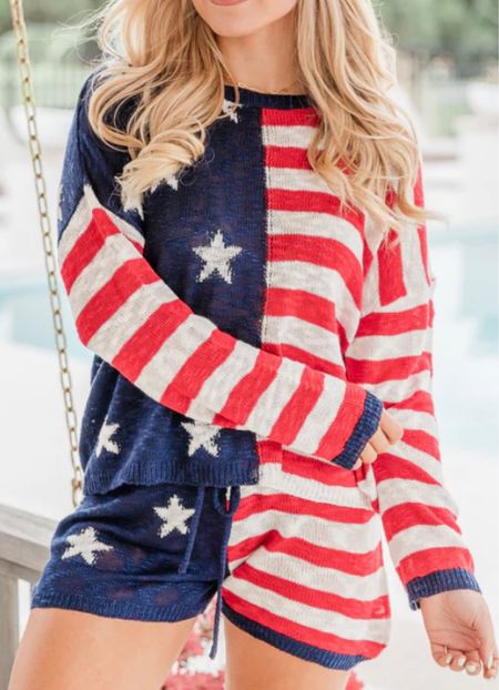 Red white and blue two piece sweater set at pink lily! Pink lily Americana set 

#LTKSeasonal