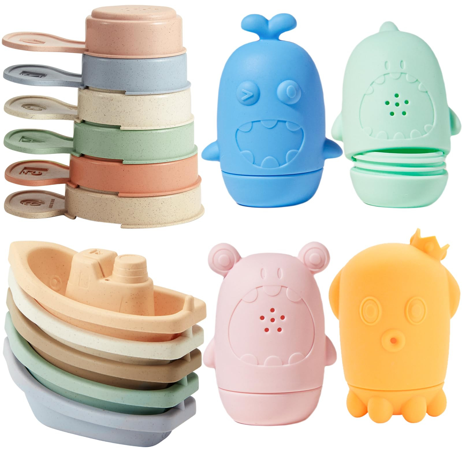 Baby Bath Toys for Kids Ages 1-3 15 PCS Mold Free Toddler Bath Toys for 2-4 Bathtub Water Table Pool Toys with Stackable Boats and Spoons and Silicone Bath Toy for Babies 6-12 Months | Amazon (US)
