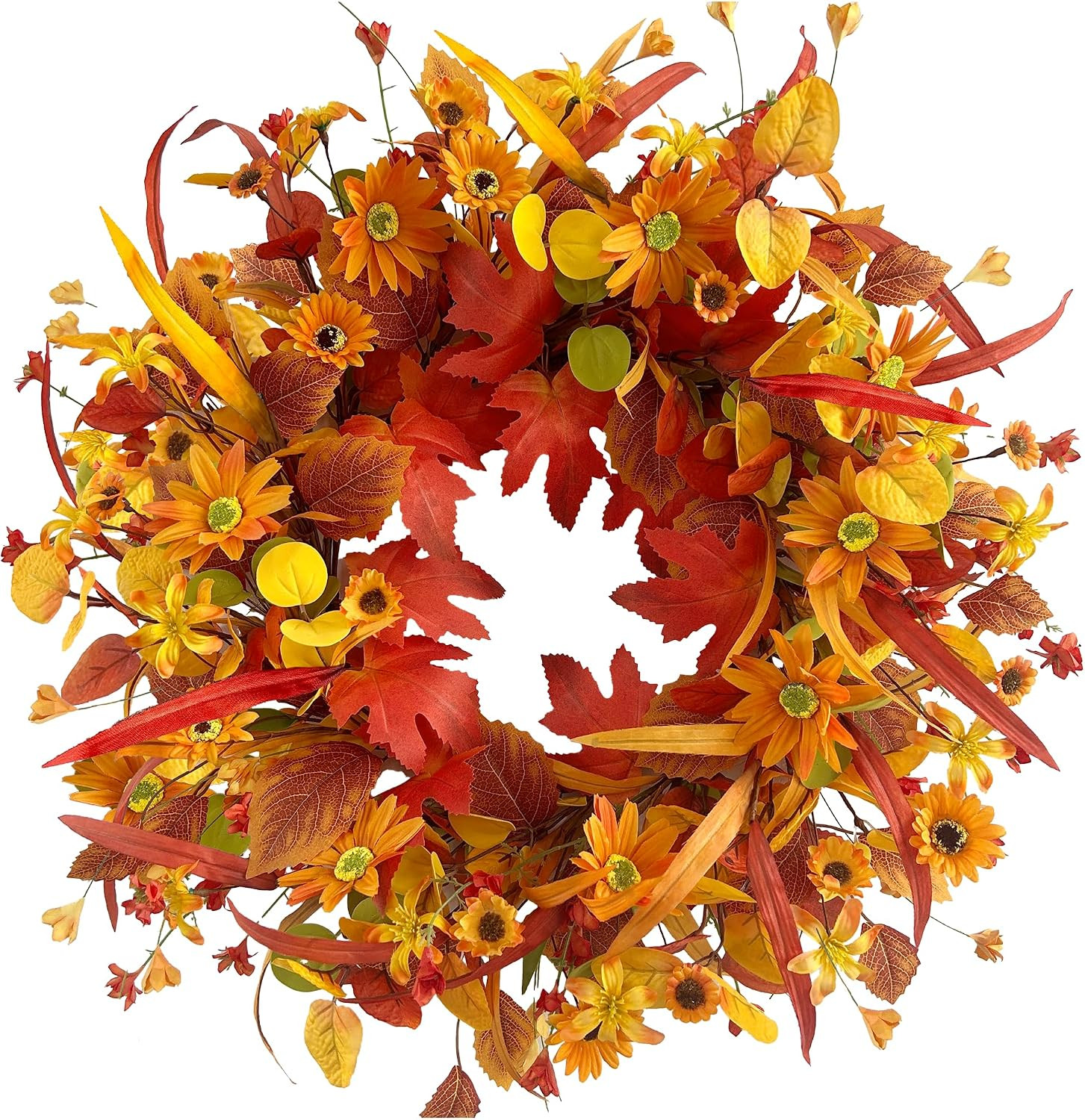 22" Fall Wreath Front Door Artificial Daisy Wall Decor Autumn | Amazon (US)