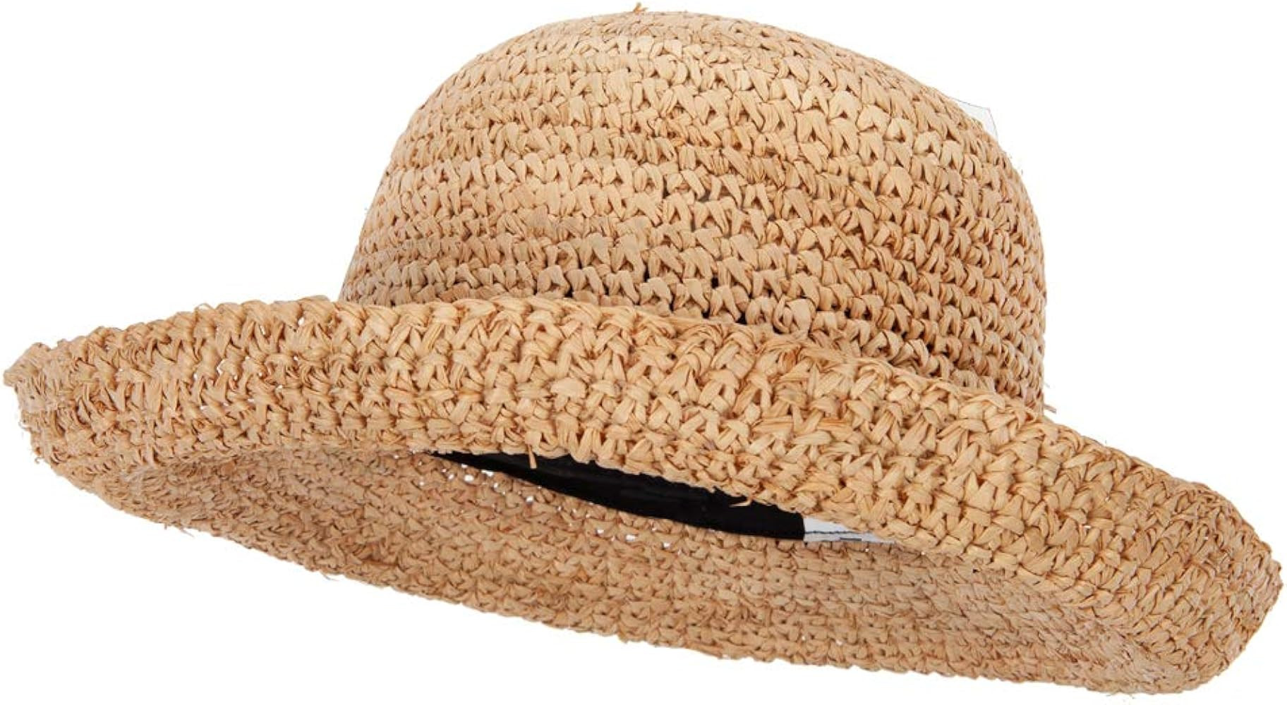 Jeanne Simmons Women's 3 Inch Turn Up Brim Straw Crochet Summer Bucket Hat | Amazon (US)