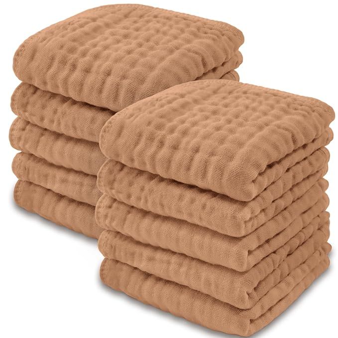 Baby Washcloths, Muslin Cotton Baby Towels, Large 10”x10” Wash Cloths Soft on Sensitive Skin,... | Amazon (US)