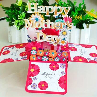 Exquisite 3D Pop-Up Mother's Day Card With Bright Floral Design In Red, Pink, And White - Perfect Gift For Mom, Wife, Or Loved Ones With 'Happy Mother | SHEIN
