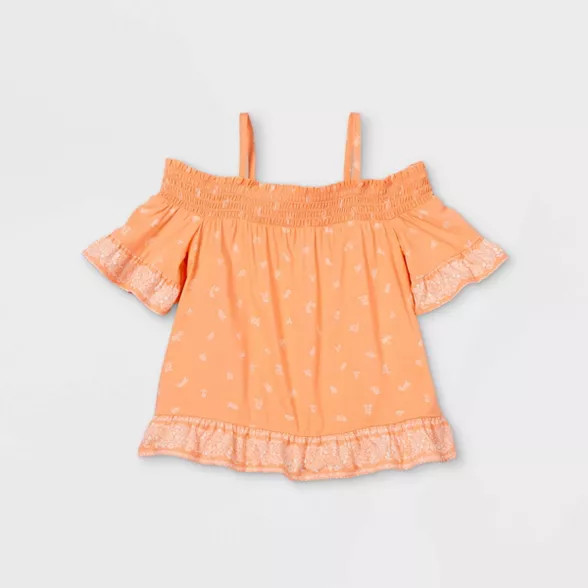 Toddler Girls' Off the Shoulder Paisley Blouse - art class™ Peach | Target