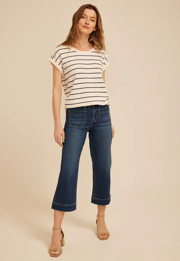 24/7 Clara Striped Jacquard Tee | Maurices