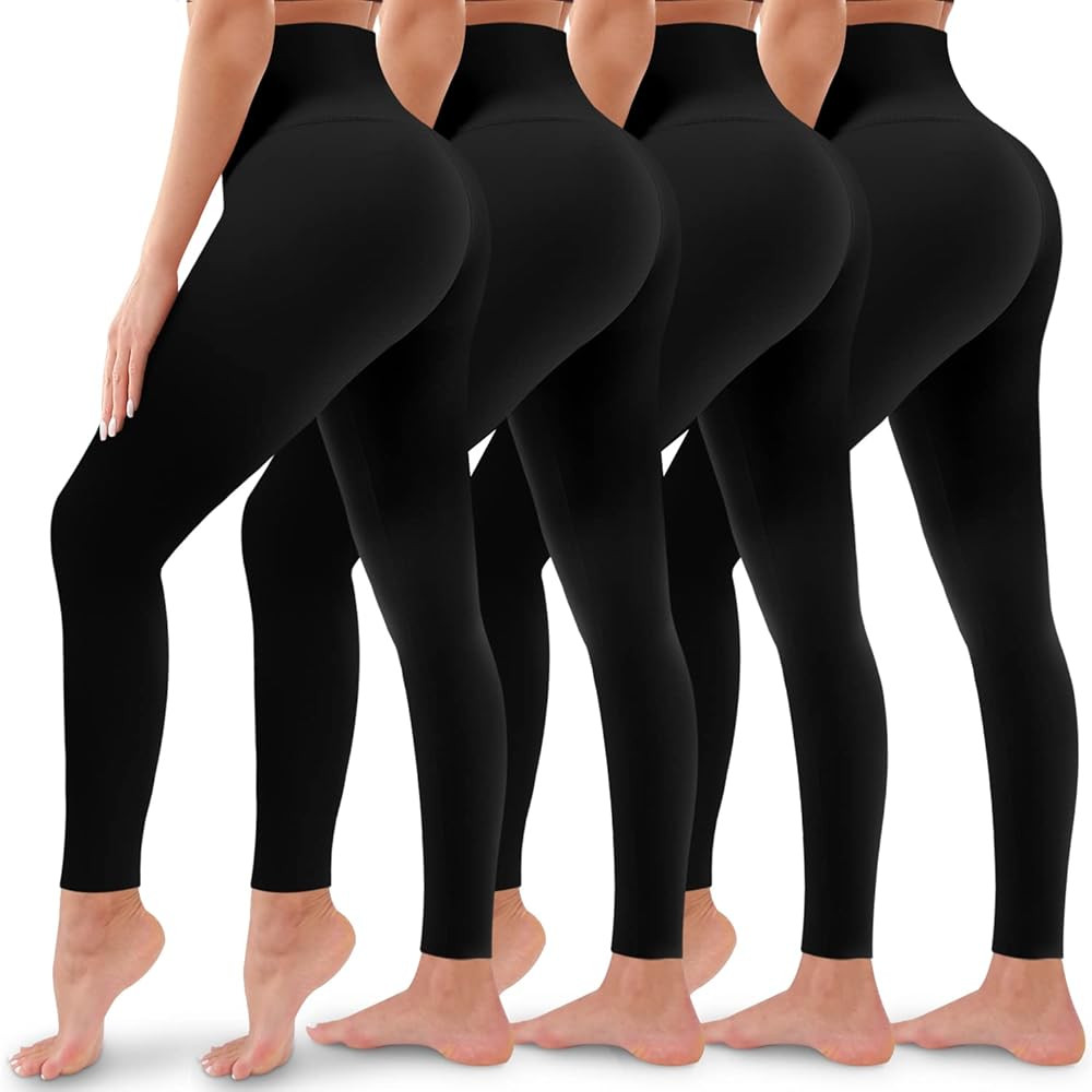 4 Pack Leggings for Women Butt Lift High Waisted Tummy Control No See-Through Yoga Pants Workout ... | Amazon (US)