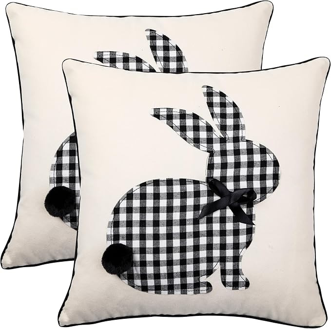 Tosleo Happy Easter Pillow Covers 18X18 Inch Set of 2 Cute Black and White Plaid Bunny Pillow Cas... | Amazon (US)