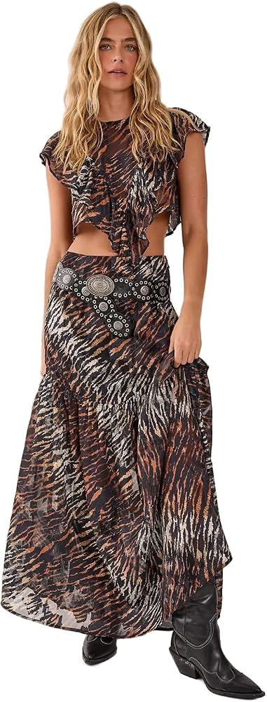 Nasty Gal Animal Burnout Tiered Maxi Skirt | Amazon (US)