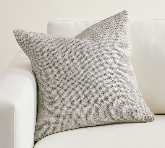 Faye Textured Linen Pillow Cover, 20" x 20", Silver | Pottery Barn (US)