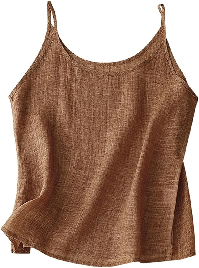 Cotton Linen Tank Tops for Women Spaghetti Strap Loose Fit Camisole Cami Summer 2025 Casual Sleev... | Amazon (US)