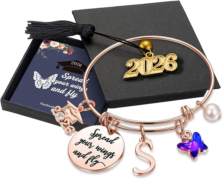 Turandoss Graduation Gifts for Her 2026 - Butterfly Initial Bracelet Inspirational Bangle with 20... | Amazon (US)