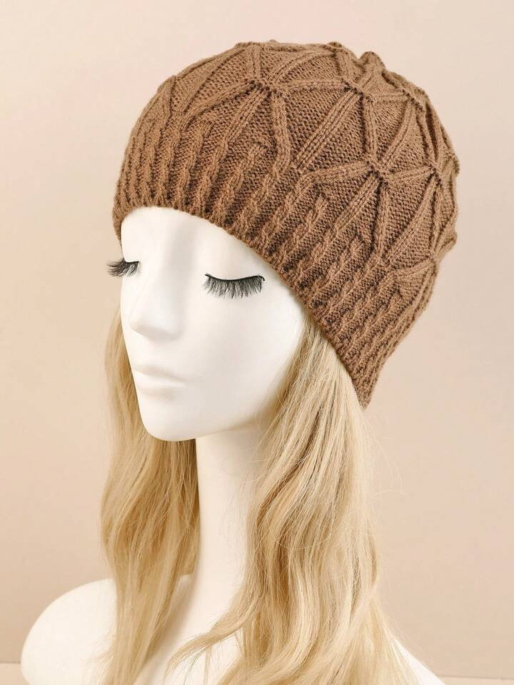 1pc Unisex Cable Knit Beanie Hat, Warm Fashionable Solid Cuffed Knit Cap Halloween Winter Fall | SHEIN