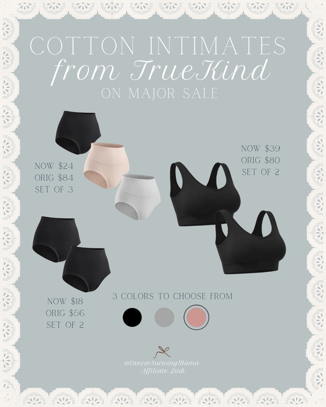 Truekind cotton intimates warehouse sale up to 70% off — comfy wireless bras, cotton panties, and everyday smoothing essentials for way less 🤍 Stock up on the softest, breathable basics that actually feel good all day.

These sets are SO affordable right now (like $24 for 3 pairs 😳) and perfect for everyday wear, postpartum, or just upgrading your basics drawer without spending a fortune. Limited sizes go fast during these sales so don’t wait! @Truekind 

#ad truekind cotton intimates, shapewear underwear, wireless bra, cotton panties, smoothing underwear, comfortable everyday basics, affordable shapewear, breathable underwear, mom essentials, postpartum underwear, soft lounge intimates, budget friendly underwear, truekind sale, intimates deal, everyday comfort basics, cotton clothing, cotton bras, cotton underwear, cotton intimates 

#LTKmomlife #LTKootd #LTKgrwm