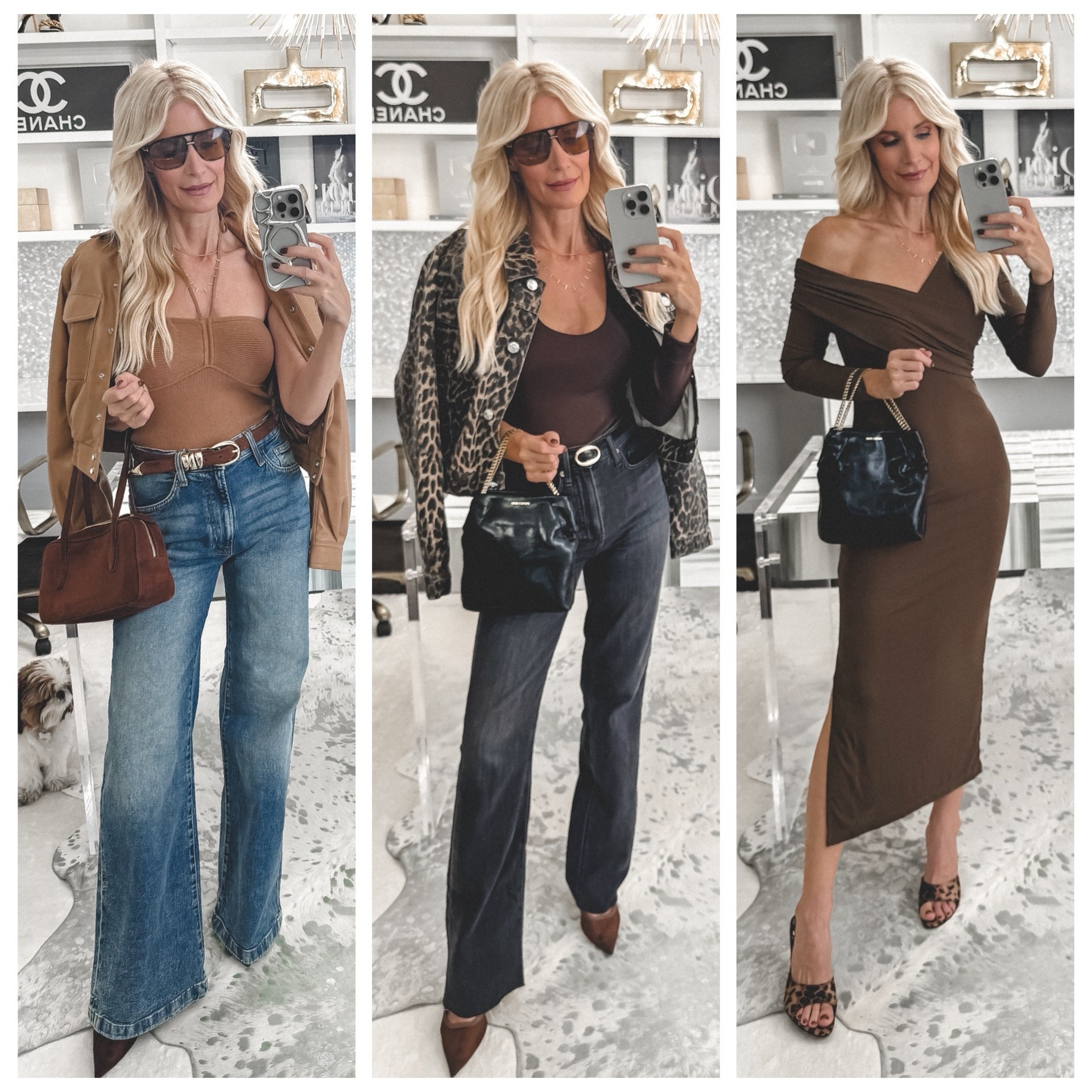 Three fabulous fall looks ✨ all from Nordstrom Rack 🍂 — each one perfect for a different occasion!
🤎 Sunday Brunch: A camel faux leather bomber jacket + wide-leg denim = chic + effortless.
🐆 Girls’ Night Out (or a lunch date!): A leopard denim jacket, sleek black jeans, and the dreamiest black leather bag with a gold chain.
💃 Date Night: A sexy one-shoulder camel dress that’s lined, slimming, and oh-so-flattering.
All pieces run TTS (I’m wearing size 24 in the denim + XS in the jackets & dress).
#nordstromrackpartner #rackscore @nordstromrack


#LTKStyleTip #LTKOver40 #LTKFindsUnder100