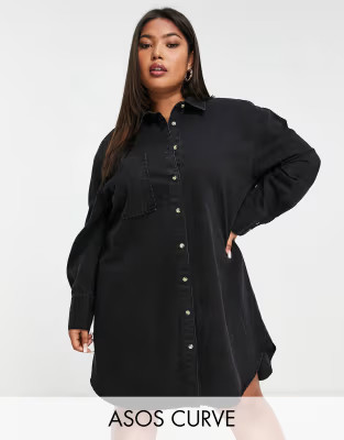 ASOS DESIGN Curve denim oversized shirt dress in blackwindow.asos.performance.markAndMeasure(`pdp... | ASOS (Global)
