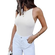 REORIA Women’s Sexy Sleeveless Racer Back Halter Neck Bodysuit Tank Tops | Amazon (US)