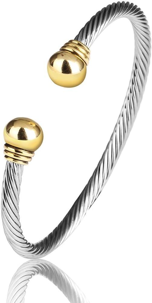 UNY Jewelry European American fashion Vintage Cables Rhodium 2 Tone Plated Bracelet Bangle Design | Amazon (US)