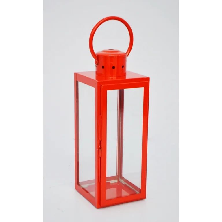Holiday Time Metal Crafted Lantern Shiny Red Powder Coated Finish, 15.5-inch | Walmart (US)