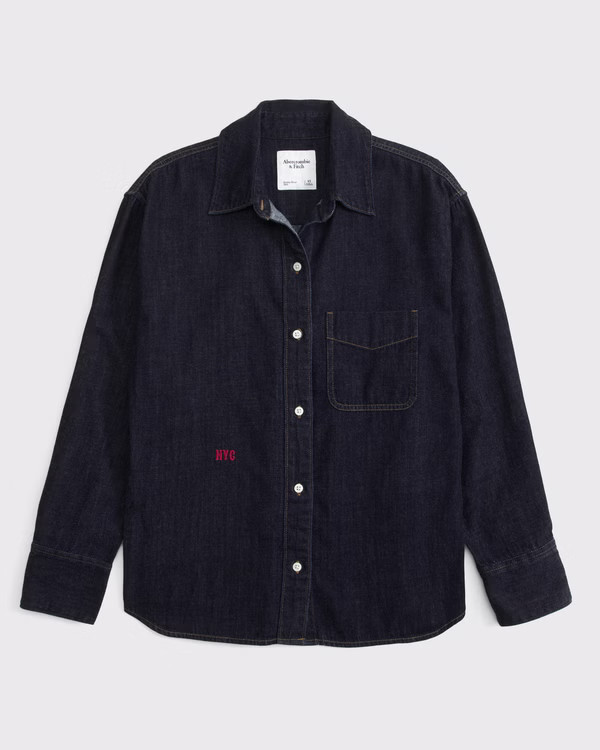Abbode Oversized Embroidered Denim Shirt | Abercrombie & Fitch (US)