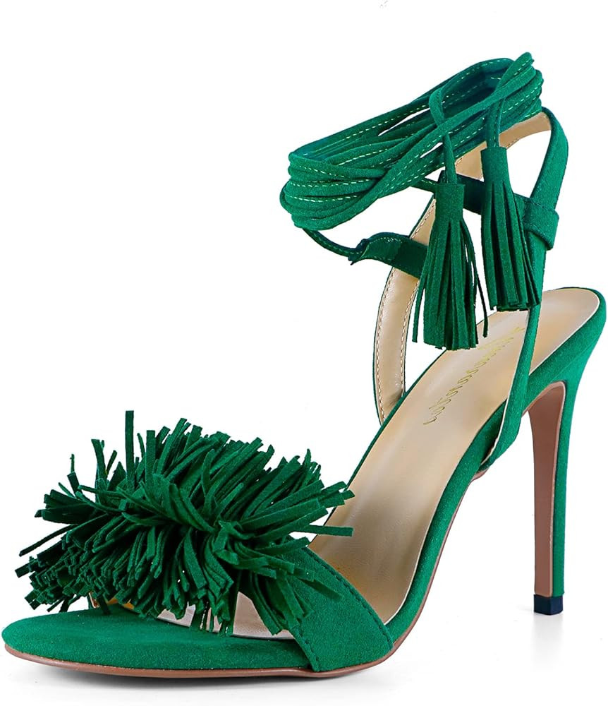 Amarantos Women's Fringe High Heel Sandals Open Toe Stiletto Tassels Sandals Ladies Fashion Strap... | Amazon (US)