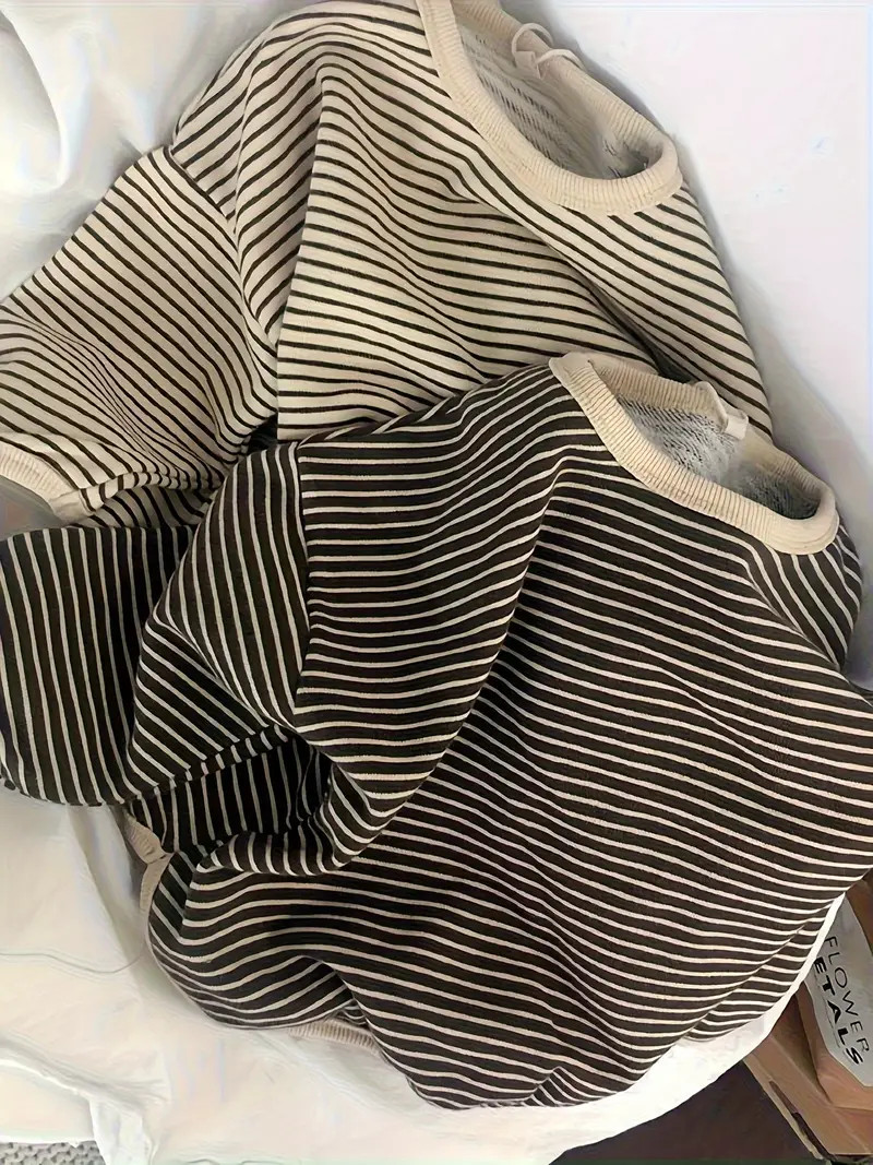 2024 spring and autumn new children's wear Boys pinstripe T-shirt 8-quarter sleeve drop sleeve to... | Temu Affiliate Program