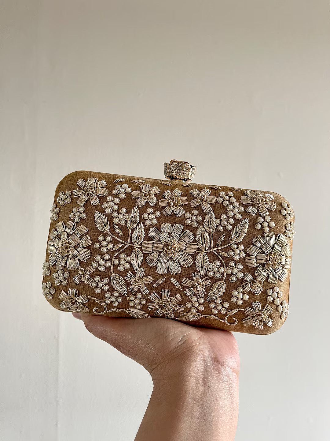 Embroidered Clutch With Flower Clasp Gold Bag Bridal Bridesmaids Gift PRE ORDER - Etsy | Etsy (US)