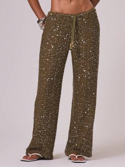 Musera Resort Women Cover Ups Ibiza Boho Vacation Holiday Beach Elegant Summer Sequin Wide Leg Cr... | SHEIN