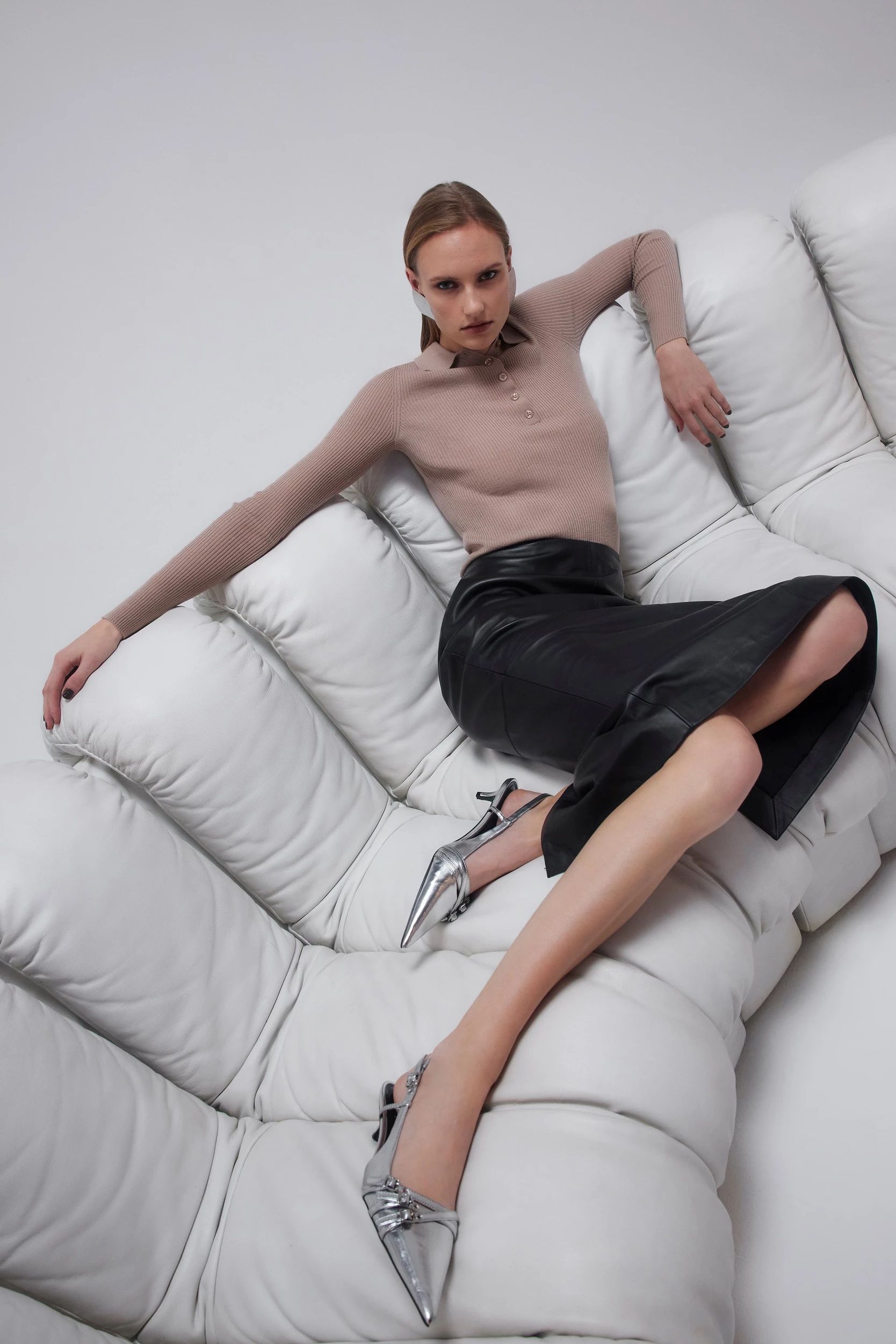 Leather Panel Pencil Midi Skirt | Karen Millen UK + IE + DE + NL