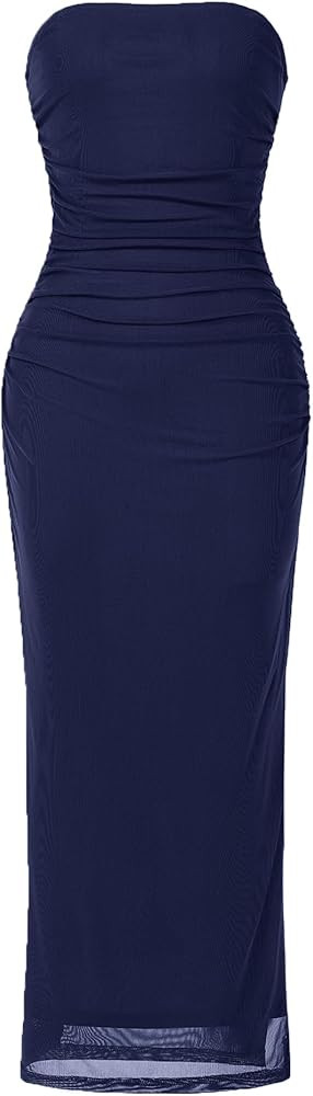 WNEEDU Summe Wedding Guest Dresses for Women 2026 Strapless Tube Top Long Bodycon Sun Dress (Navy... | Amazon (CA)