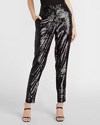 High Waisted Sequin Ankle Pant | Express