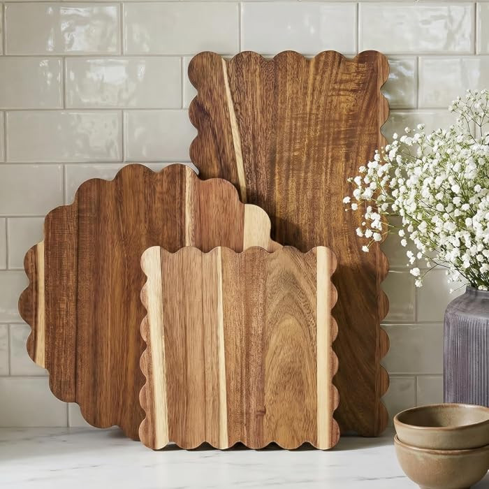 3 Pcs Acacia Wood Scalloped Cutting Boards Set, Decorative Cutting Boards Wooden Charcuterie Boar... | Amazon (US)