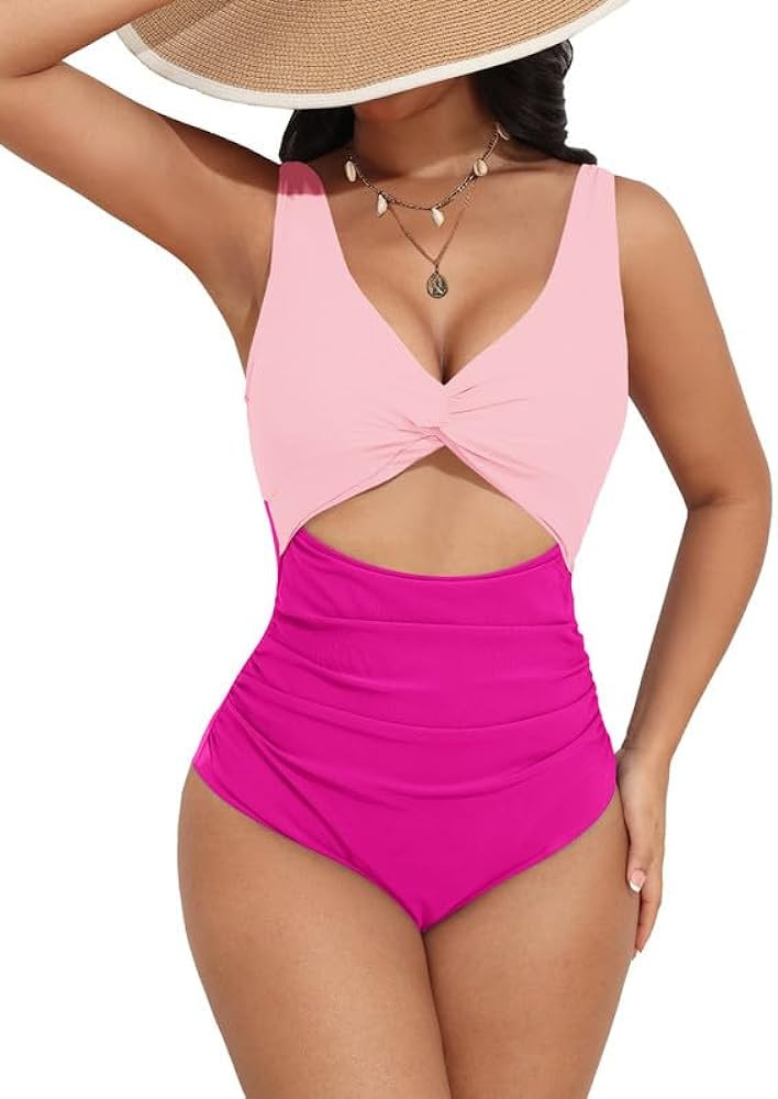 AI'MAGE Women's One Piece Swimsuit High Waisted Bathing Suit Cutout Monokini V Neck Swimwear S-2X... | Amazon (US)