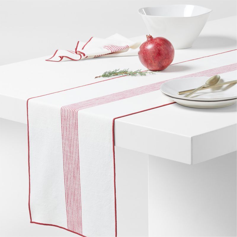 Mercer Red-Striped Merrow-Stitch Organic Cotton Christmas Table Runner 90" + Reviews | Crate & Ba... | Crate & Barrel