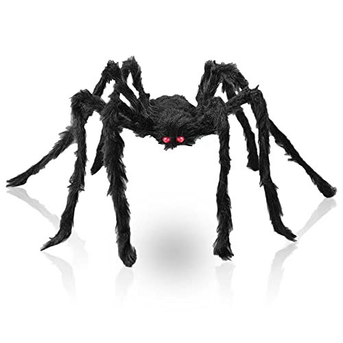 Halloween Decorations Big Spider 4.9 Ft Black Soft Hairy Scary Spider Fake Large Pops for Halloween Outdoor Yard Party | Amazon (US)