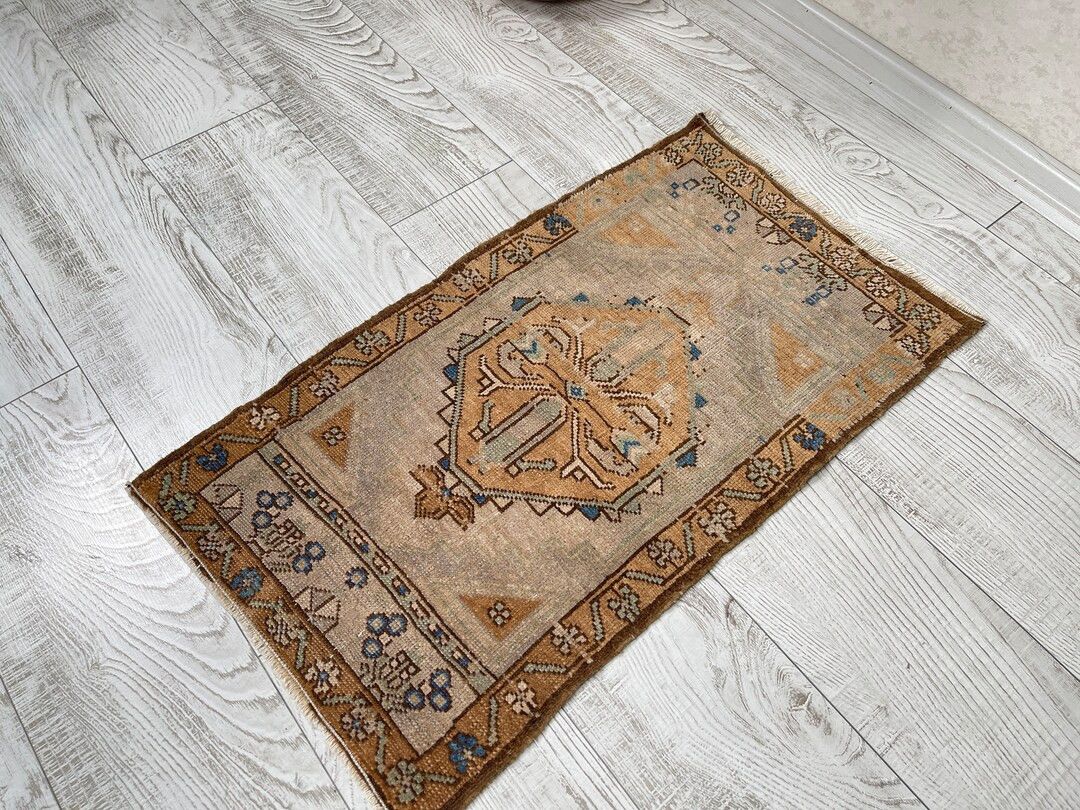 1’55x2'66 small rug, Brown and beige rug, Small Vintage Oriental Rug, Turkish Bathroom Rug, Vin... | Etsy (US)