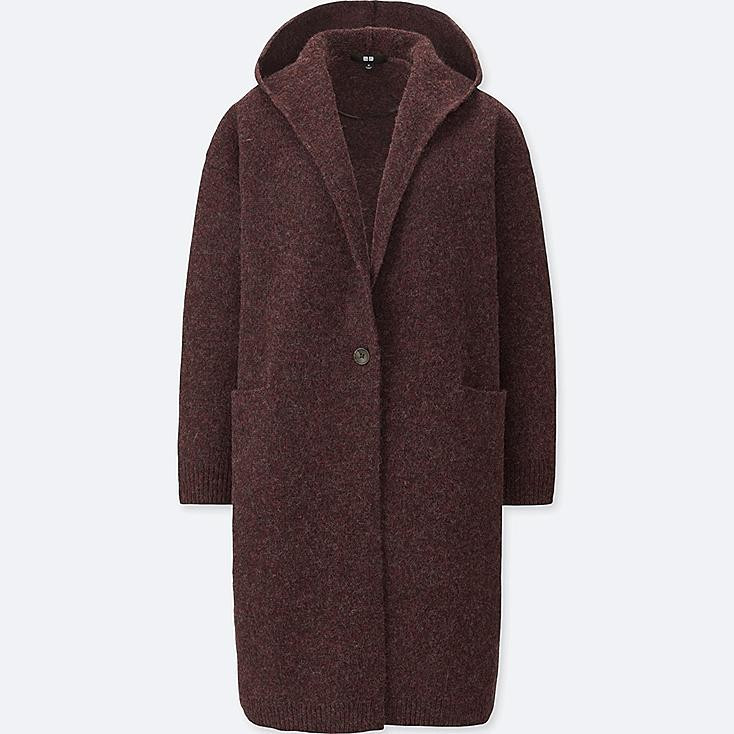 UNIQLO Women's Melange Wool Hooded Knitted Coat, Wine, XS | UNIQLO (US)