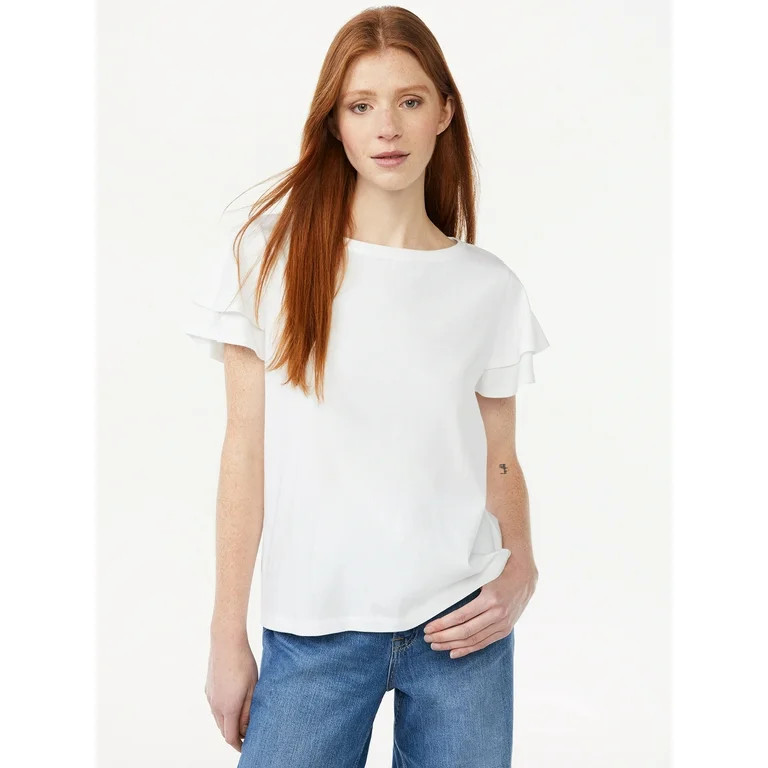 Free Assembly Women's Boatneck Tee with Flutter Sleeves | Walmart (US)