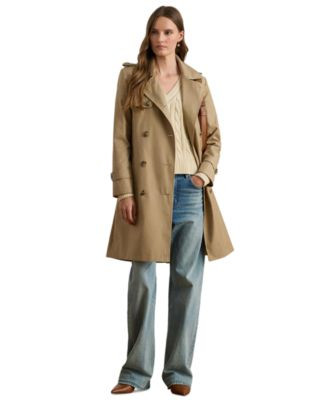 Lauren Ralph Lauren Womens Double-Breasted Belted Trench Coat - Blue note | Macy's