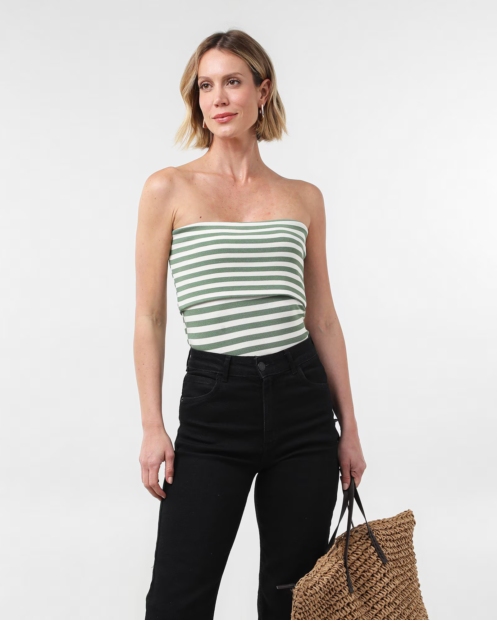 Top bandeau com dobra canelado listrado verde - Verde Musgo |  AK by Riachuelo | Riachuelo (BR)