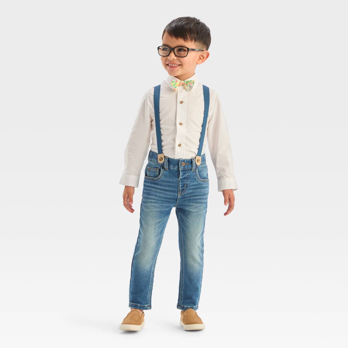 Toddler Boys' Long Sleeve Woven Shirt and Denim Suspender Set - Cat & Jack™ White | Target
