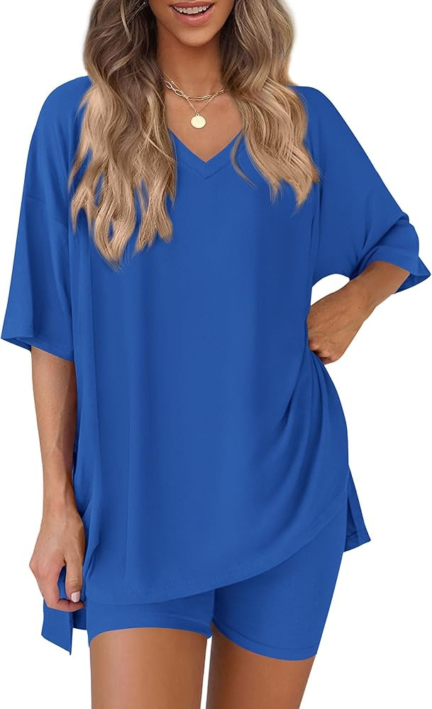 PRETTYGARDEN 2 Piece Sets for Women Summer 2026 Lounge Short Set Spring Matching Biker Shorts V N... | Amazon (US)