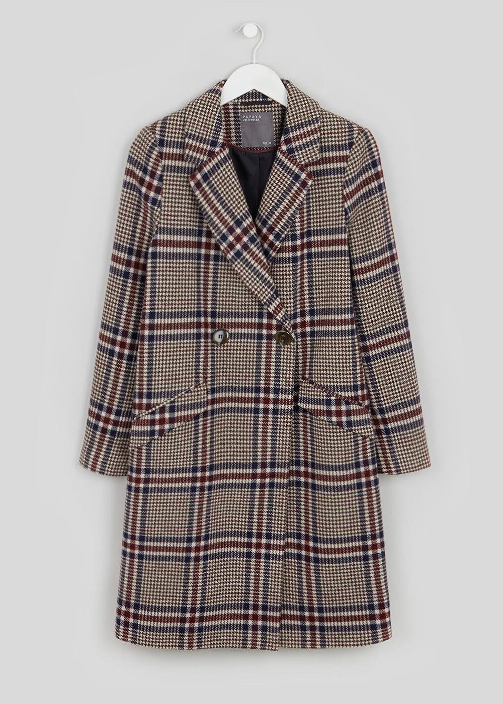 Papaya Petite Check Double Breasted Coat – Brown | Matalan (UK)