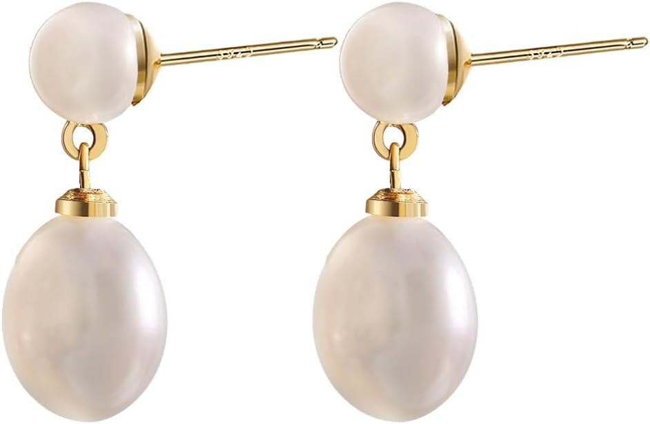 Timeless Double Pearls Earrings for Women Freshwater Cultured Pearl Earings S925 Post for Wedding... | Amazon (US)