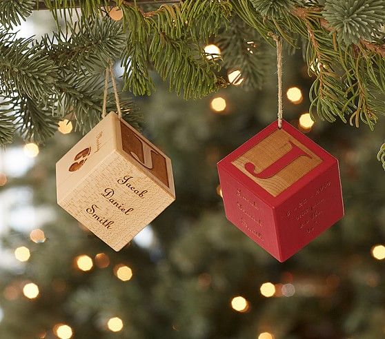 Personalized Baby Wooden Block Ornaments | Pottery Barn Kids