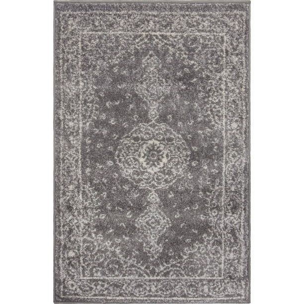 2' x 3' Charcoal Gray and Ivory Medallion Rectangular Area Throw Rug - Walmart.com | Walmart (US)