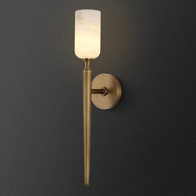 Sucelating Alabaster Gold Long Wall Sconce, Antique Brass Sconces Wall Lighting for Living Room B... | Amazon (US)