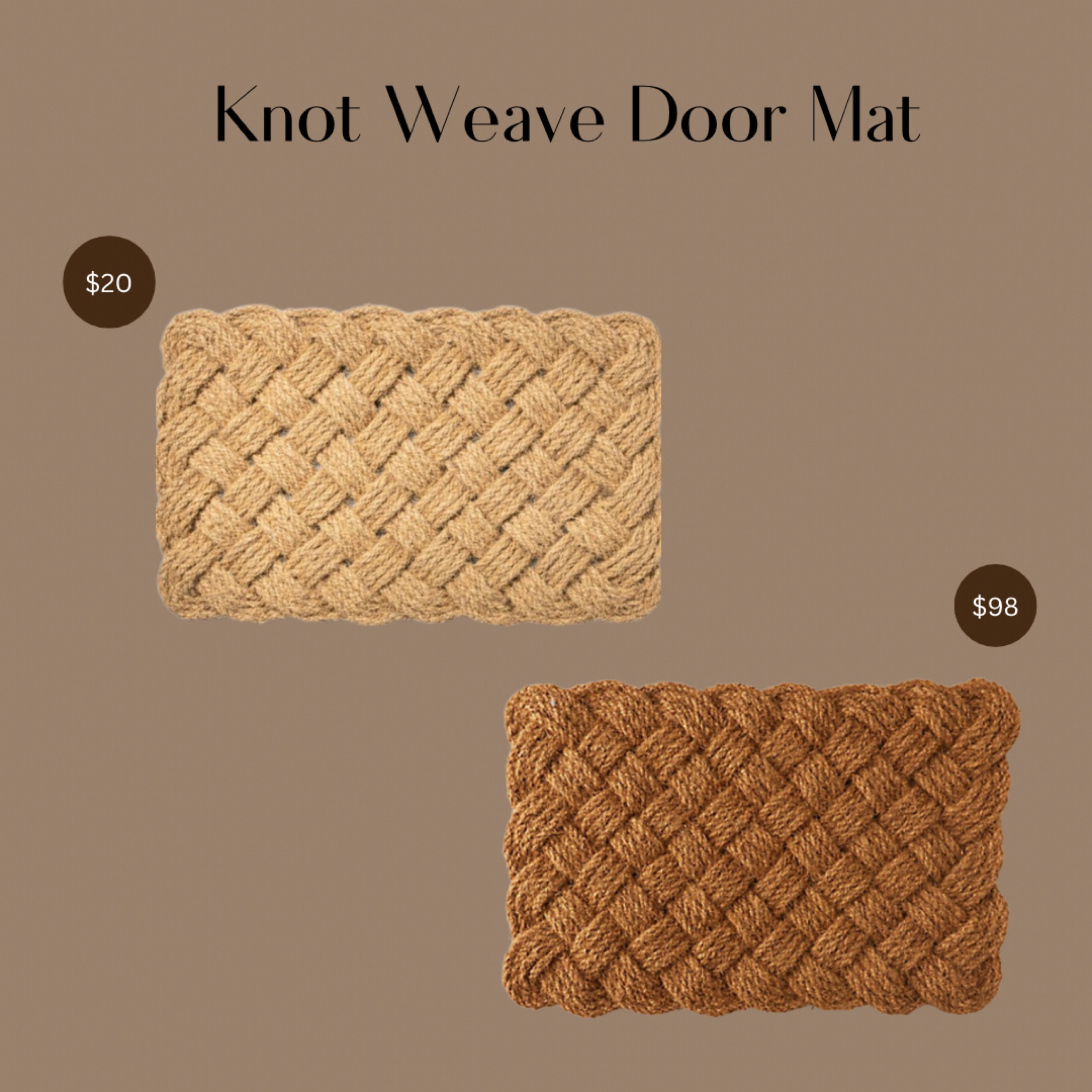 Love a good knot weave door mat!  I have both, and I have to say that the splurge from Terrain has held up great the last 4 years. 

McGee and Co
Threshold 
Target 
Shop Terrain 
Door mats 
Front door 
Home decor 

#LTKfindsunder100 #LTKhome #LTKSeasonal