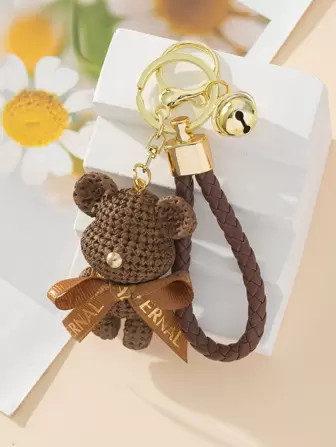 1pc Bowknot Bear Keychain, Handmade Plush Bear Keychain 3D Figurine Bag Charm, Cute Cartoon Bear Car Key Chain Pendant Gift Car Accessories Goth Y2k | SHEIN