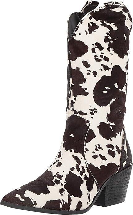 Dingo Womens Live A Cow Pointed Toe Boots Mid Calf Mid Heel 2-3" - Black,White | Amazon (US)